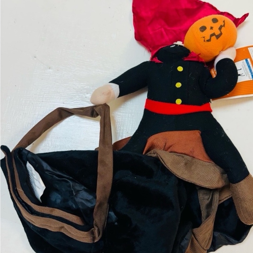 Plush Pet Pumpkin Head Doll with Black and Red Outfit